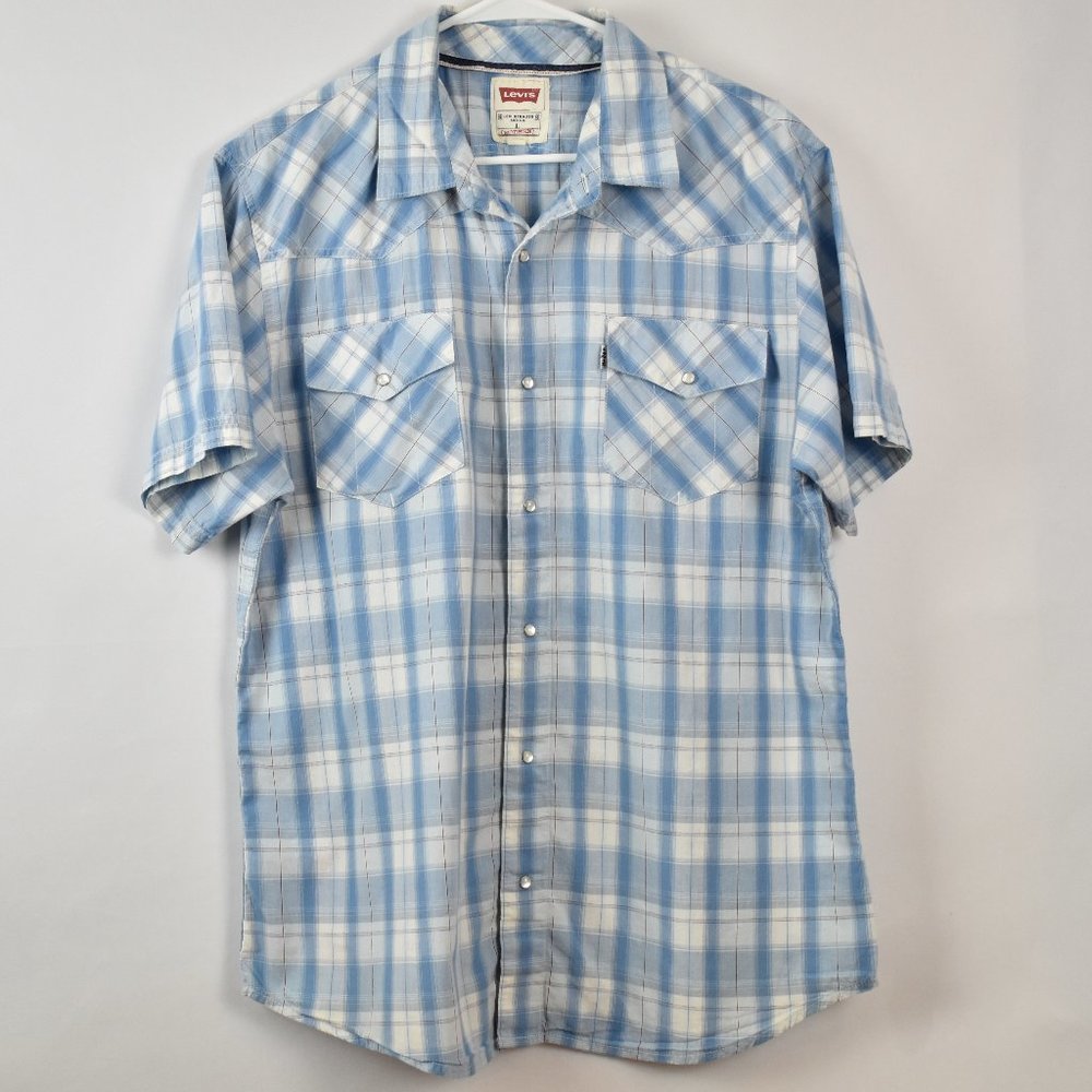 Levi's Men's 100% Cotton Plaid Pearl Snap Button Down Short Sleeve Tee Size L